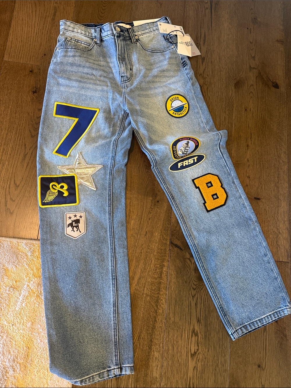 BDG Light Blue Patchwork Jeans with Yellow & Navy Patches